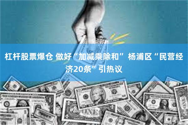 杠杆股票爆仓 做好“加减乘除和” 杨浦区“民营经济20条”引热议